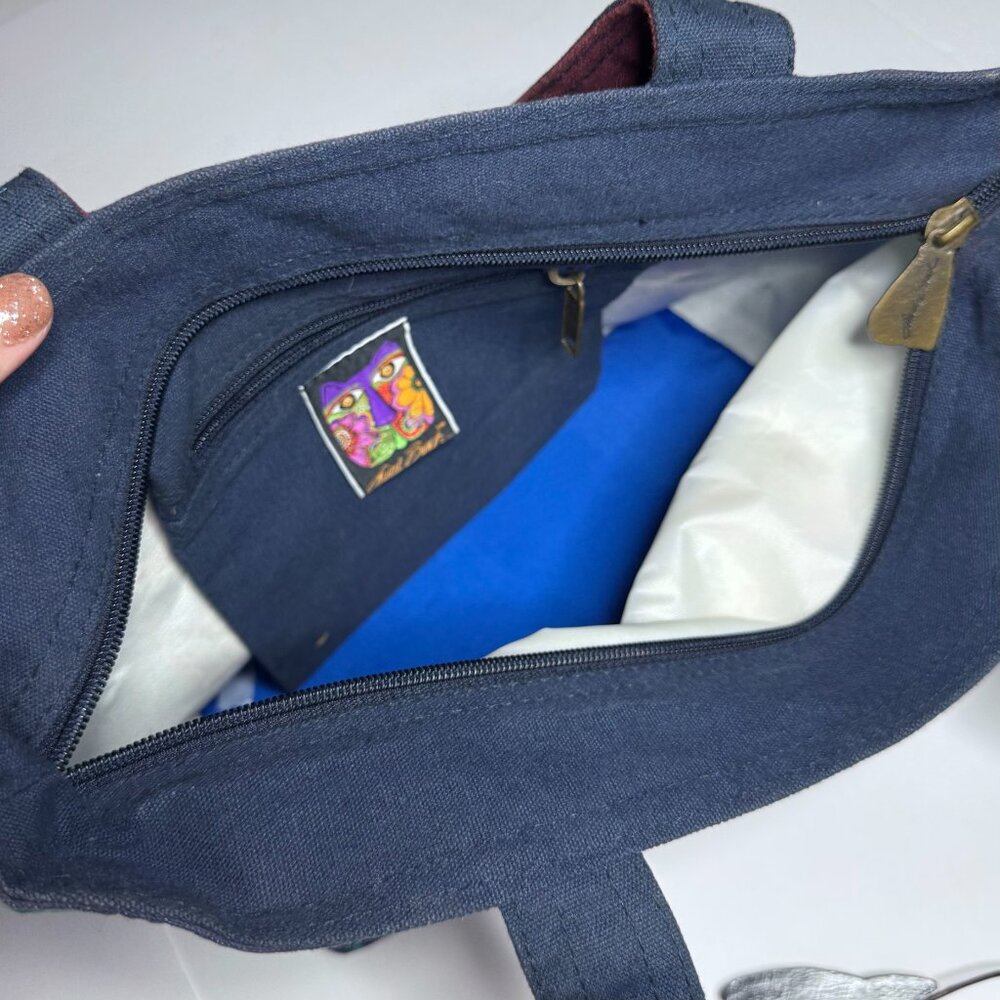 Laurel Burch Cat Feline Shoulder Tote Bag Beaded Sun N Sand Zipper Colorful Art - Picture 5 of 16